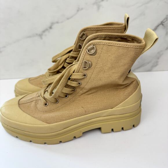 Everlane Women Canvas Utility Lug Boots Size 7.5 100% Organic Cotton Neutral Tan - Picture 6 of 10